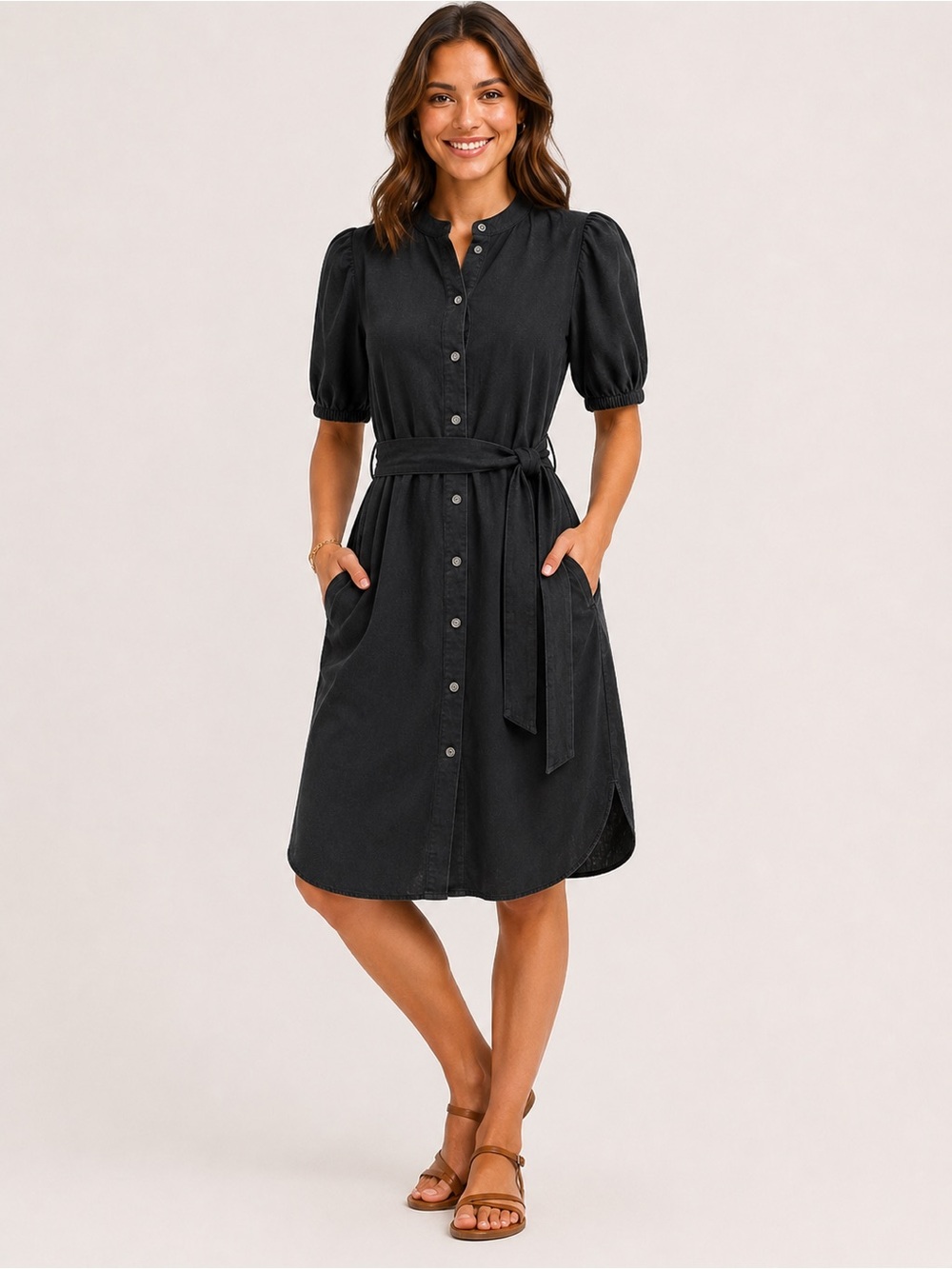 NWT GAP  Linen Blend utility shirtDress | Puff Sleeve Button Front Tie Waist